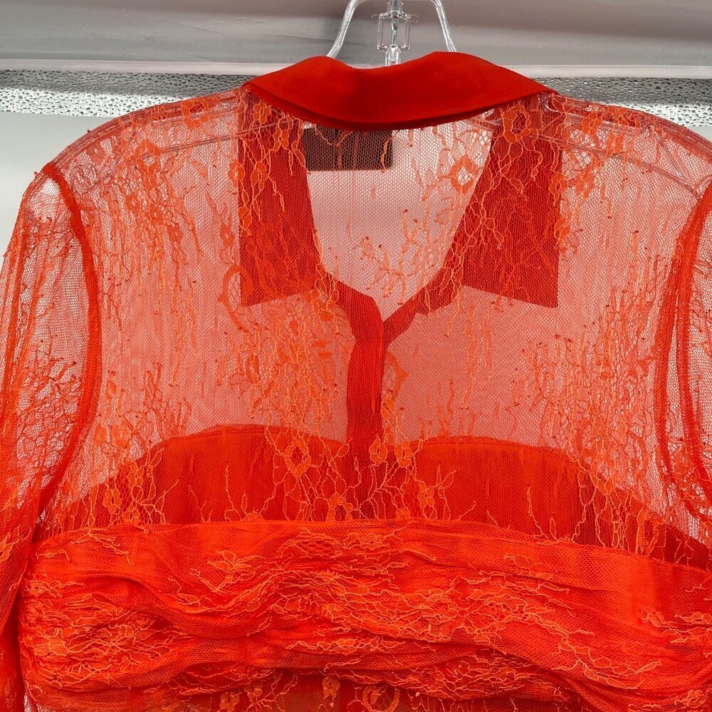 VENUS Lace Sheer Maxi Dress Long Sleeve Collared Orange Size 10 Size Zipper - Picture 6 of 9